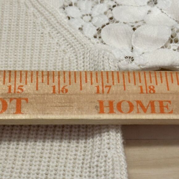 ella moss xs sweater knit v neck lace sleeves hi lo hem cream - Picture 8 of 9